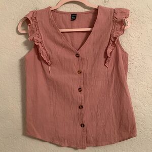 Shein Cotton V-Neck Ruffle Sleeveless Top Dusty Pink Size S